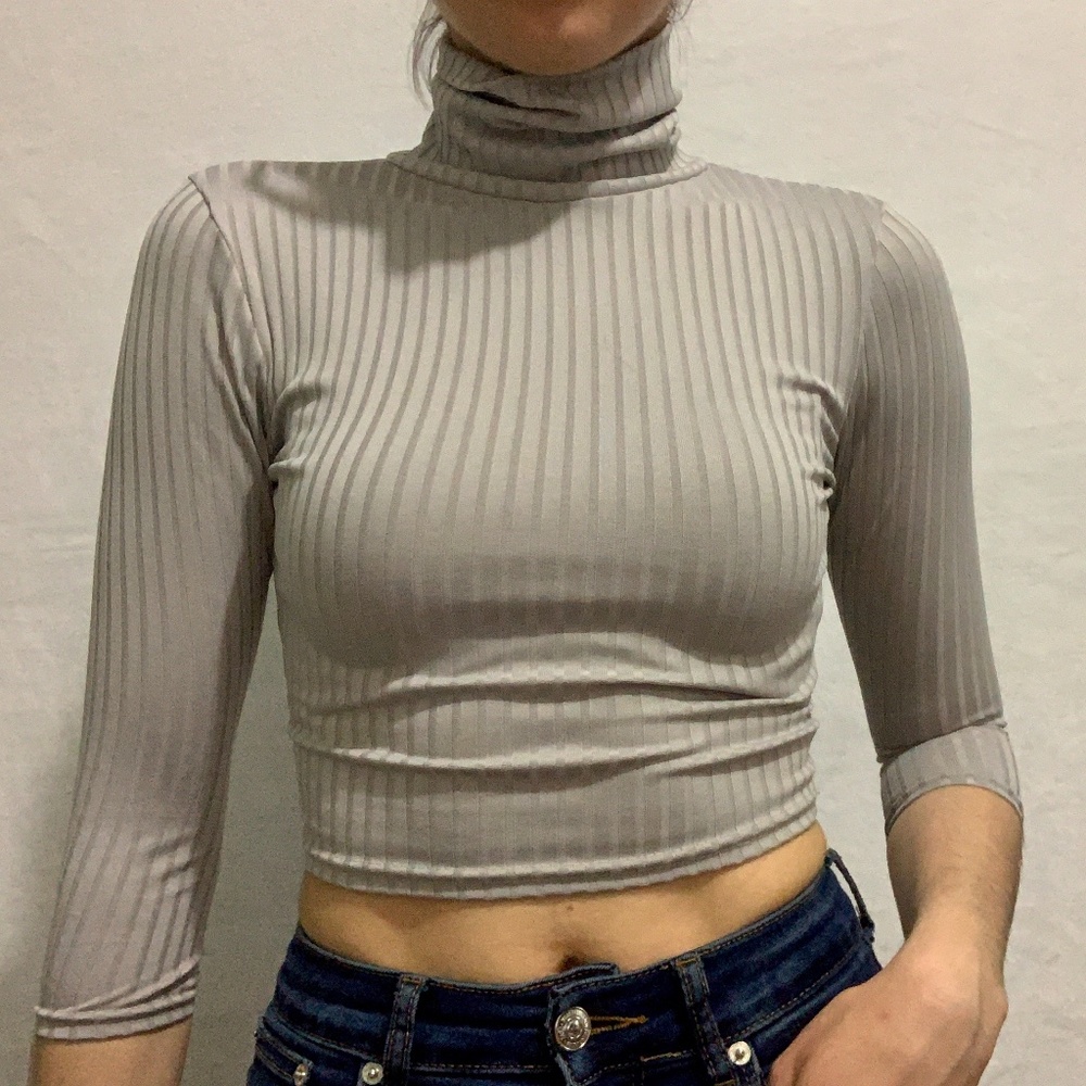 PrettyLittleThing - Sandy Turtle Neck Crop Top